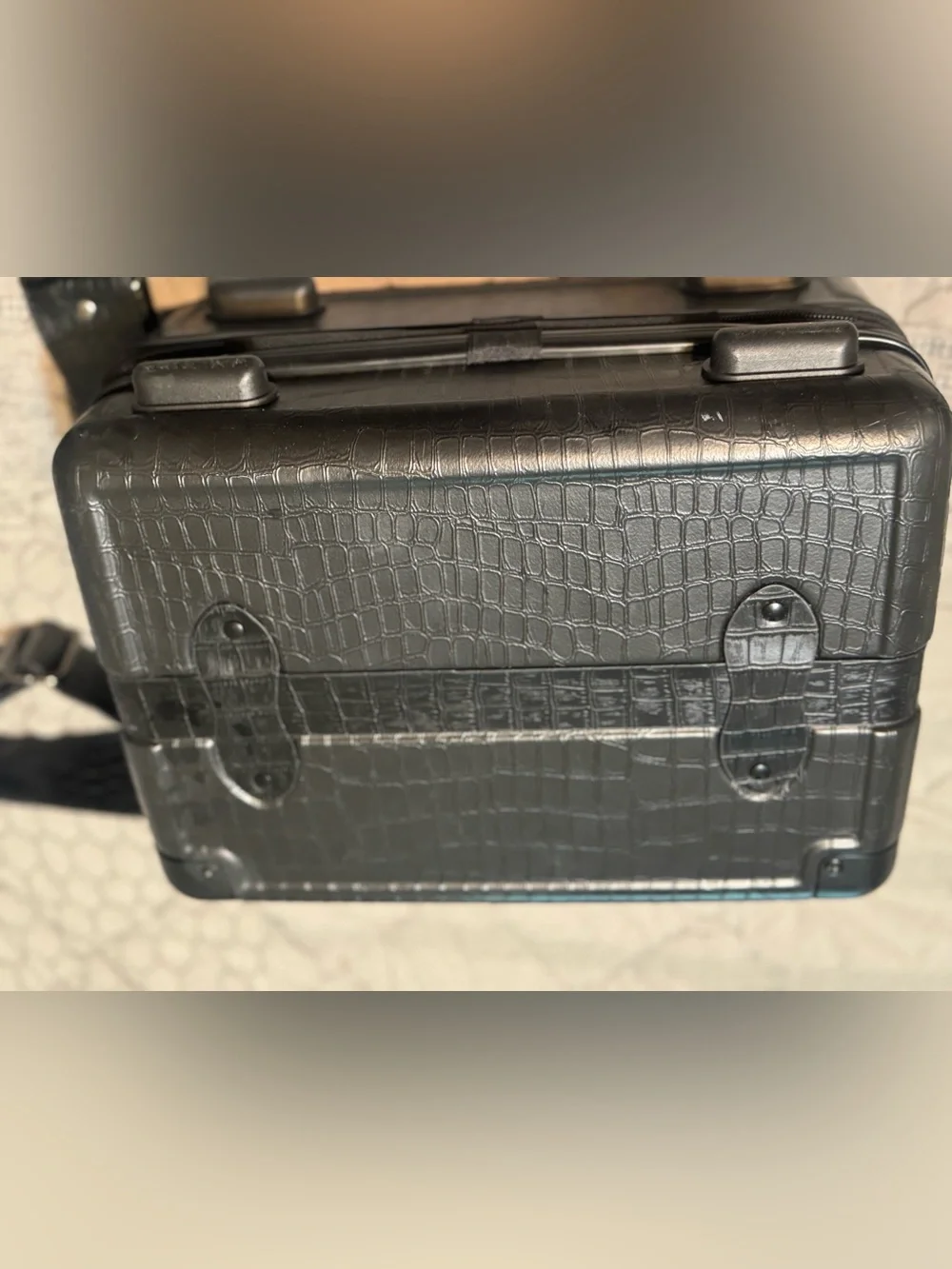 CALPAK TRNK Black Croc-Embossed Structured Vanity Case